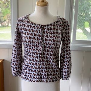 Vintage 70s Bird Chicken Print Peasant Top S